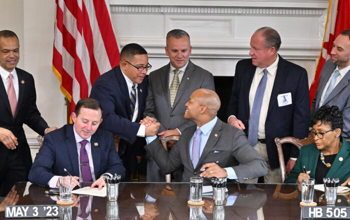 Members of IUEC Local 7 and Governor of Maryland, Wes Moore,